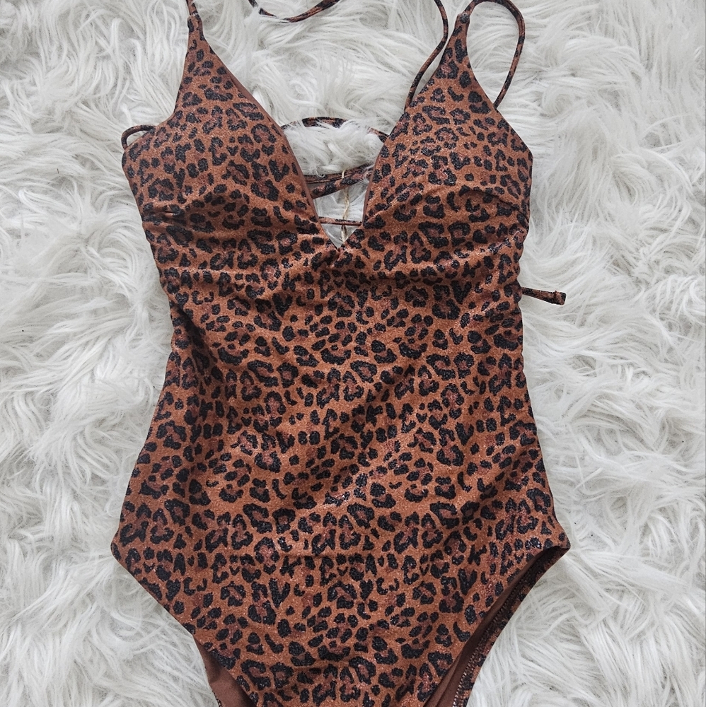 Leopard Print One Piece Swimsuit with Adjustable Straps